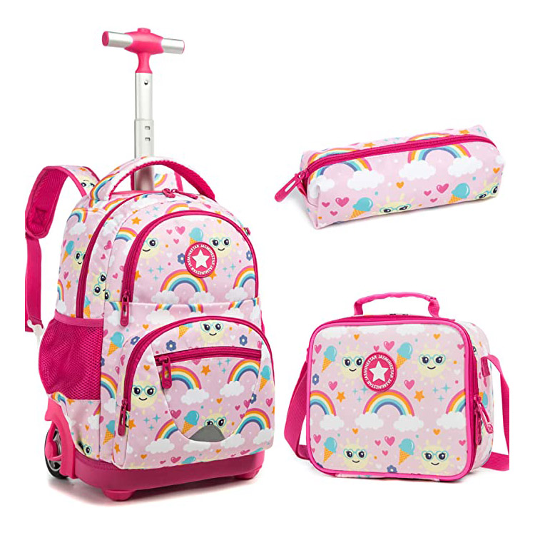 Kids Wheeled Backpack Trolley Bag with Lunch Bag Pencil Case